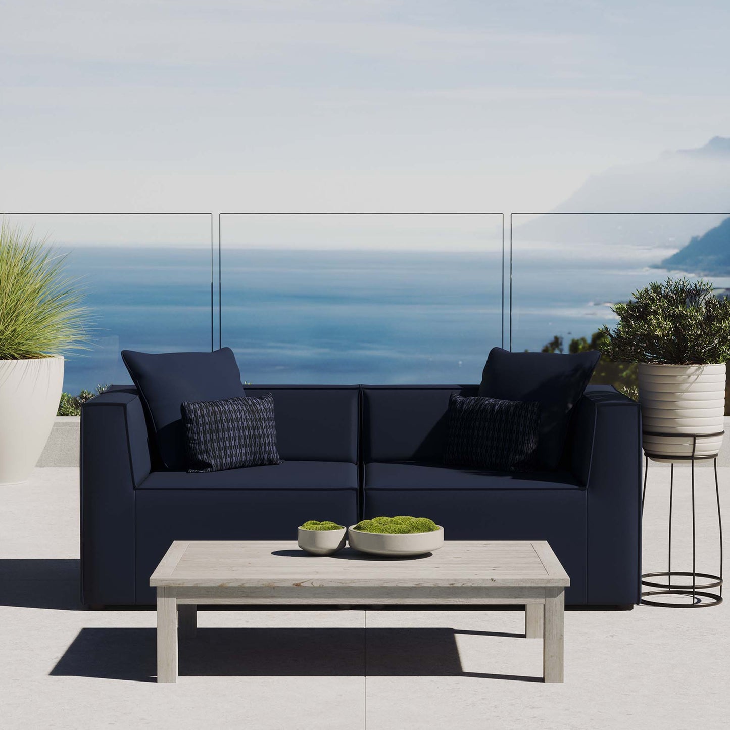 Saybrook 2-Piece Outdoor Patio Upholstered Sectional Sofa Loveseat in Navy by Modway (4377)