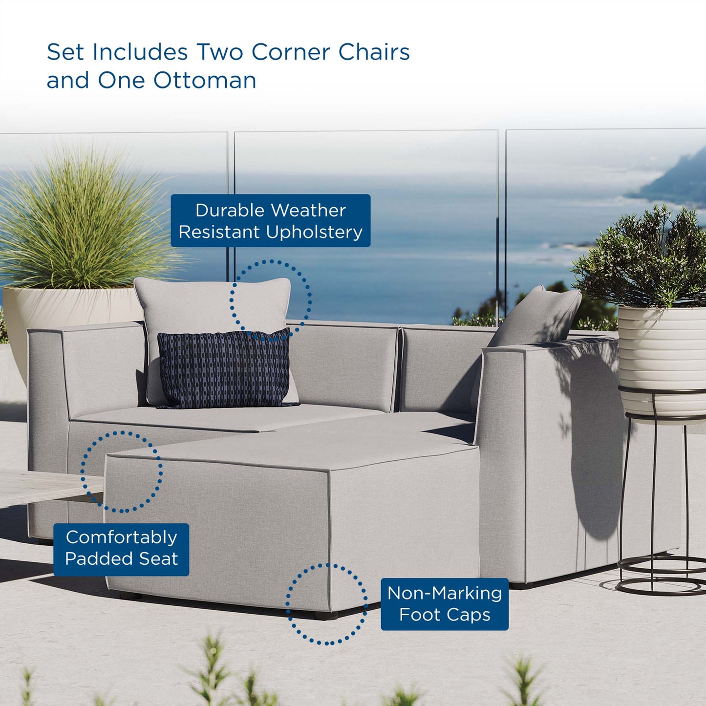 Saybrook Outdoor Patio Upholstered Loveseat and Ottoman Set in Gray by Modway (4378)