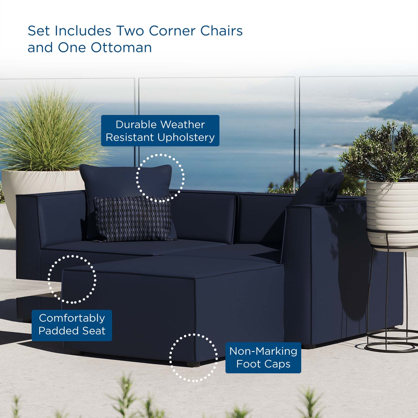 Saybrook Outdoor Patio Upholstered Loveseat and Ottoman Set in Navy by Modway (4378)