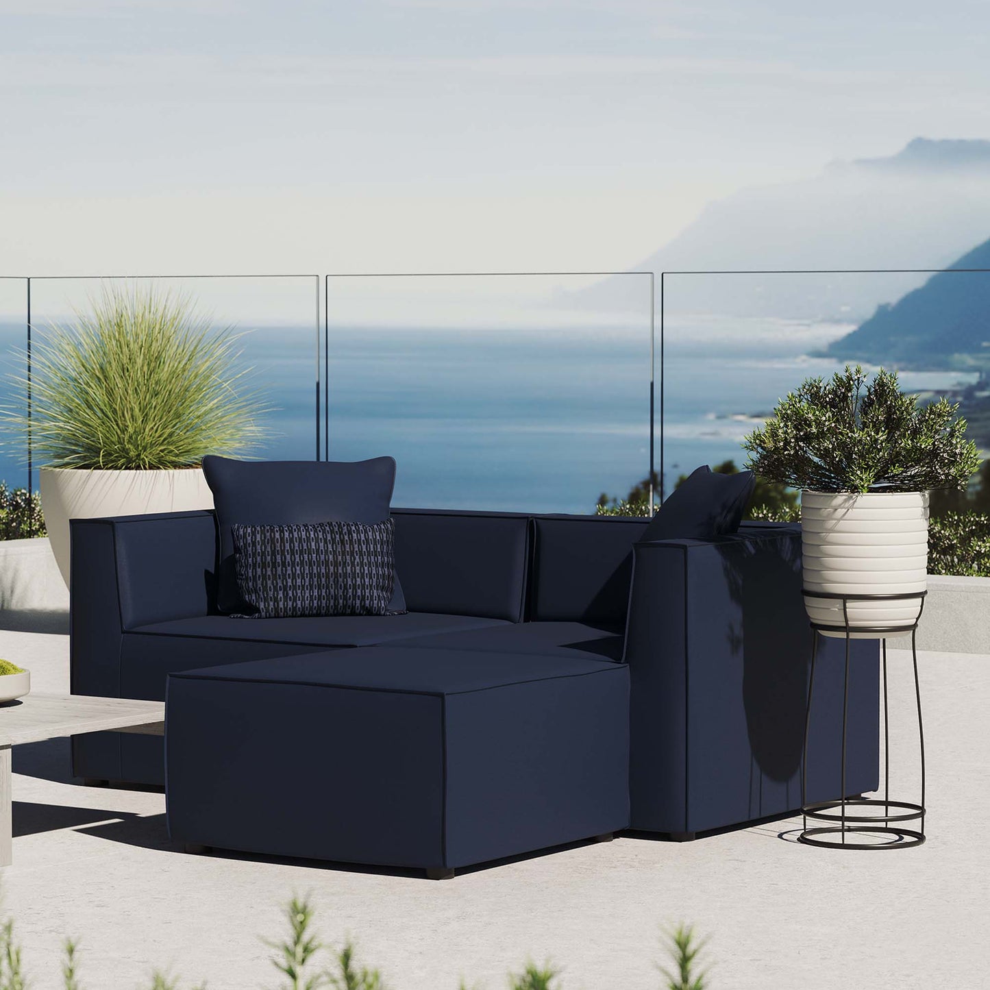 Saybrook Outdoor Patio Upholstered Loveseat and Ottoman Set in Navy by Modway (4378)