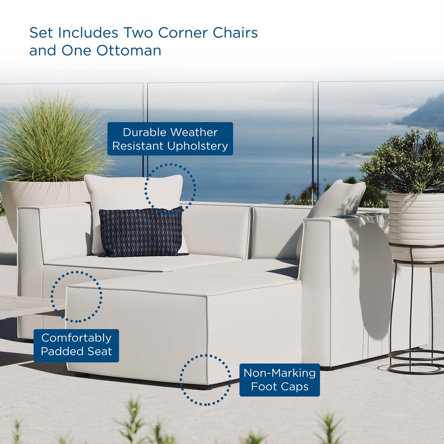 Saybrook Outdoor Patio Upholstered Loveseat and Ottoman Set in White by Modway (4378)