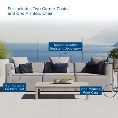 Saybrook 3-Piece Outdoor Patio Upholstered Sectional Sofa in Gray by Modway (4379)