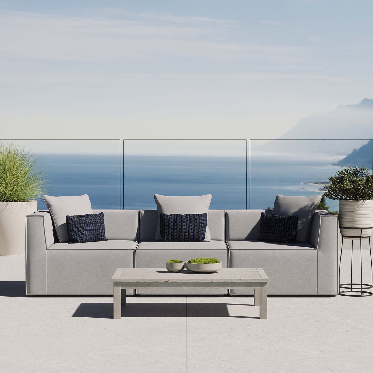 Saybrook 3-Piece Outdoor Patio Upholstered Sectional Sofa in Gray by Modway (4379)