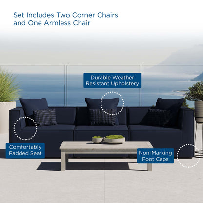 Saybrook 3-Piece Outdoor Patio Upholstered Sectional Sofa in Navy by Modway (4379)