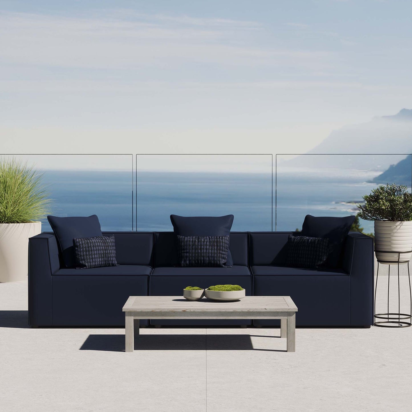 Saybrook 3-Piece Outdoor Patio Upholstered Sectional Sofa in Navy by Modway (4379)