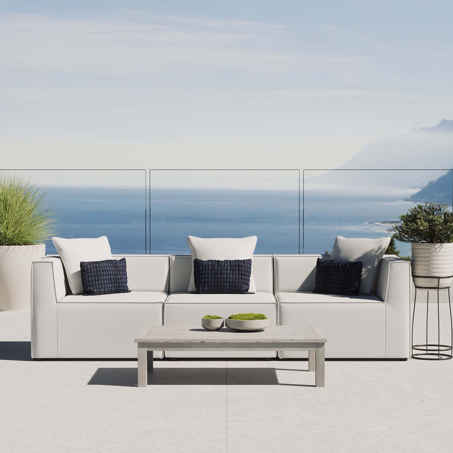 Saybrook 3-Piece Outdoor Patio Upholstered Sectional Sofa in White by Modway (4379)