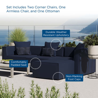 Saybrook 4-Piece Outdoor Patio Upholstered Sectional Sofa in Navy by Modway (4380)