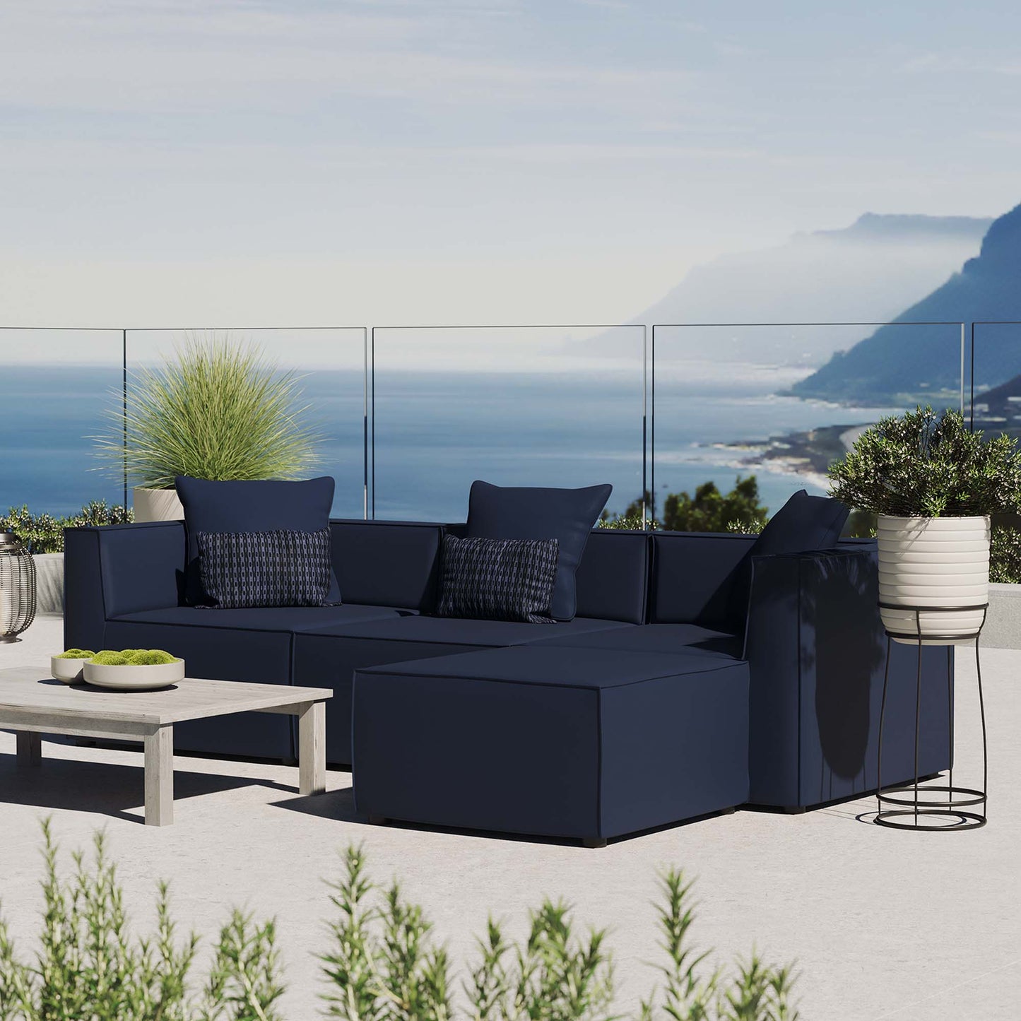 Saybrook 4-Piece Outdoor Patio Upholstered Sectional Sofa in Navy by Modway (4380)