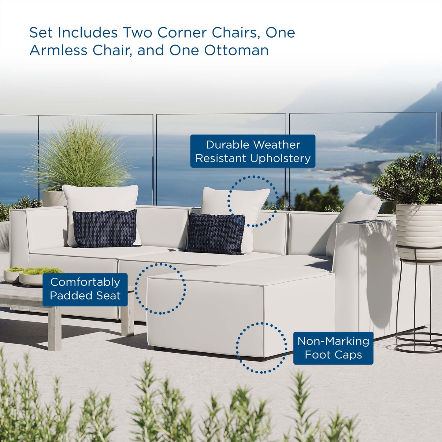 Saybrook 4-Piece Outdoor Patio Upholstered Sectional Sofa in White by Modway (4380)