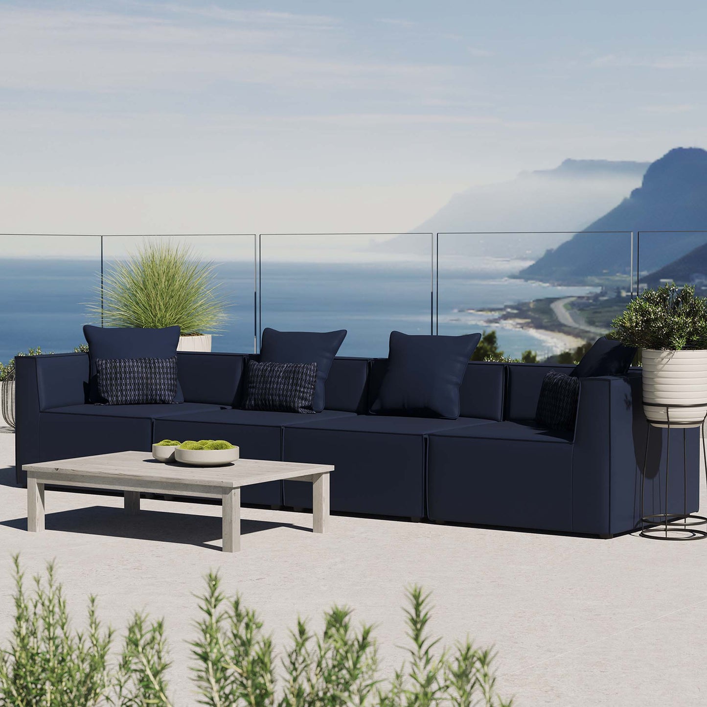 Saybrook 4-Piece Outdoor Patio Upholstered Sectional Sofa in Navy by Modway (4381)