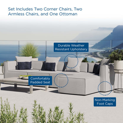 Saybrook 5-Piece Outdoor Patio Upholstered Sectional Sofa in Gray by Modway (4382)