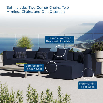 Saybrook 5-Piece Outdoor Patio Upholstered Sectional Sofa in Navy by Modway (4382)