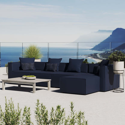 Saybrook 5-Piece Outdoor Patio Upholstered Sectional Sofa in Navy by Modway (4382)