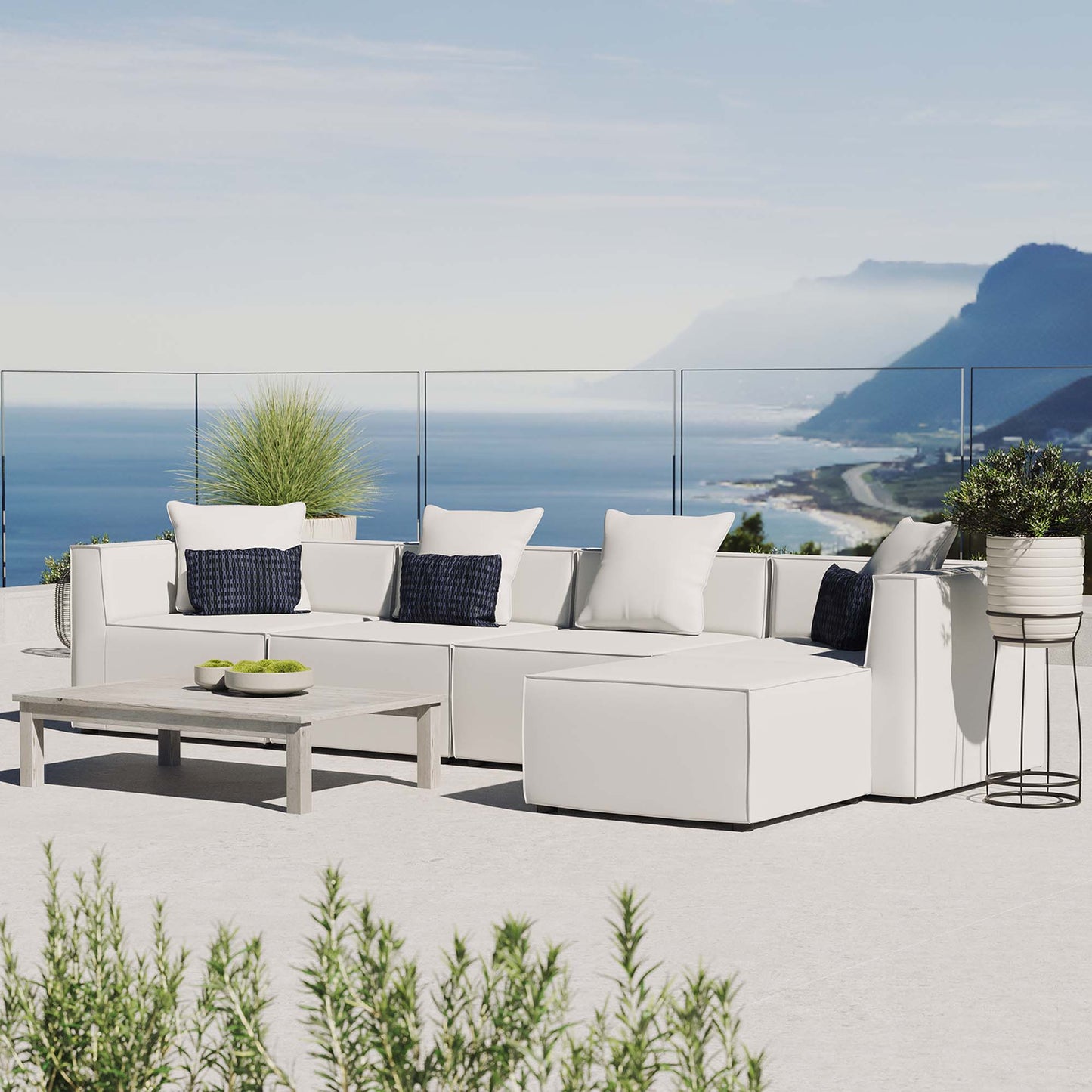 Saybrook 5-Piece Outdoor Patio Upholstered Sectional Sofa in White by Modway (4382)