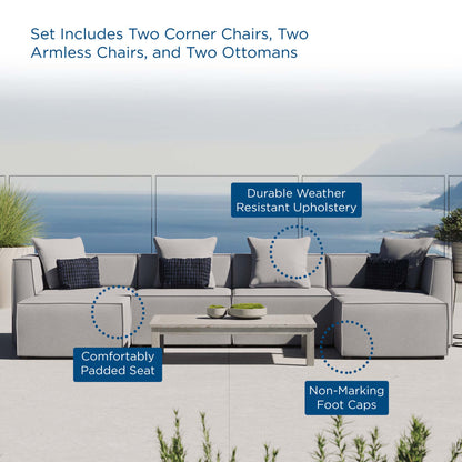 Saybrook 6-Piece Outdoor Patio Upholstered Sectional Sofa in Gray by Modway (4383)