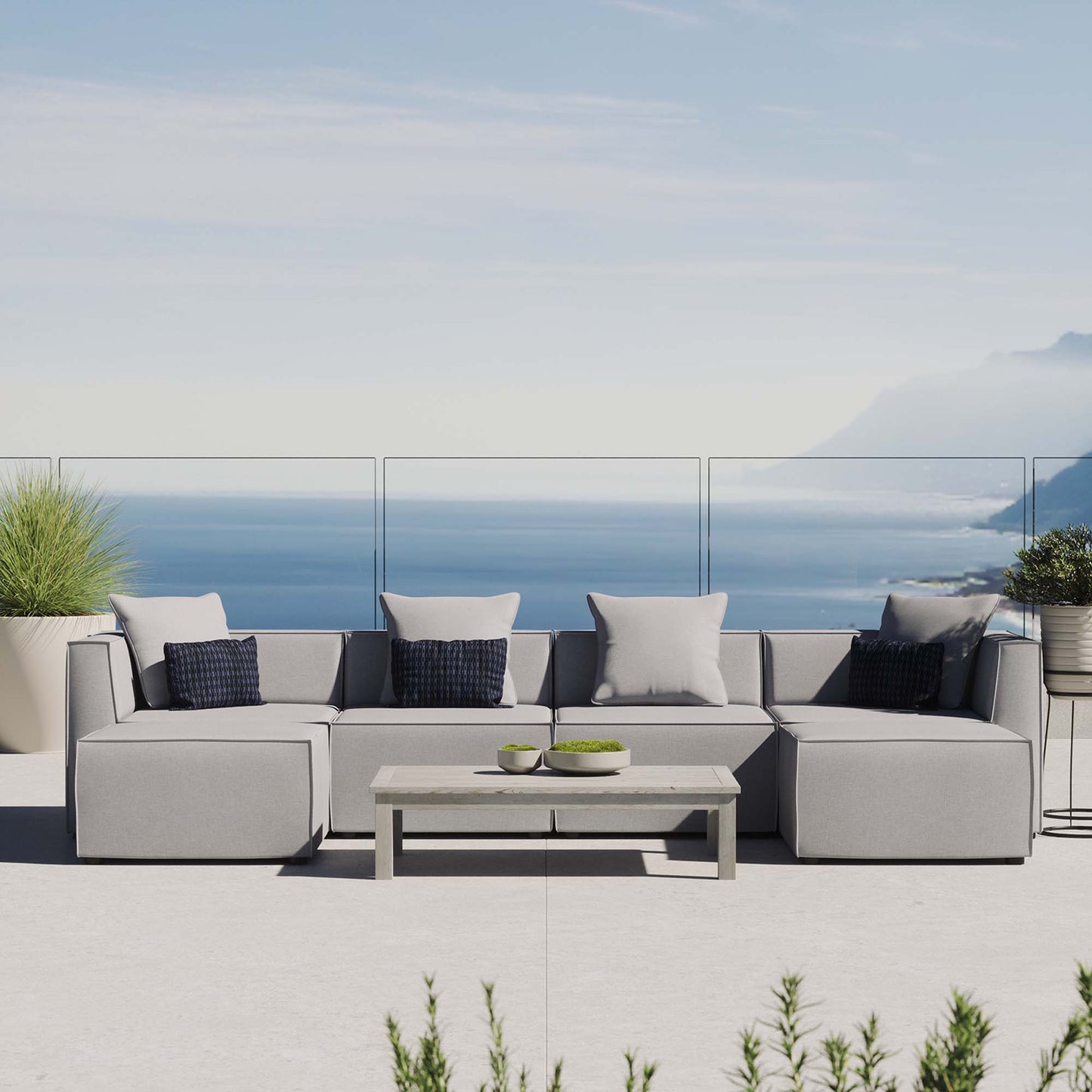 Saybrook 6-Piece Outdoor Patio Upholstered Sectional Sofa in Gray by Modway (4383)