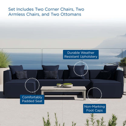 Saybrook 6-Piece Outdoor Patio Upholstered Sectional Sofa in Navy by Modway (4383)