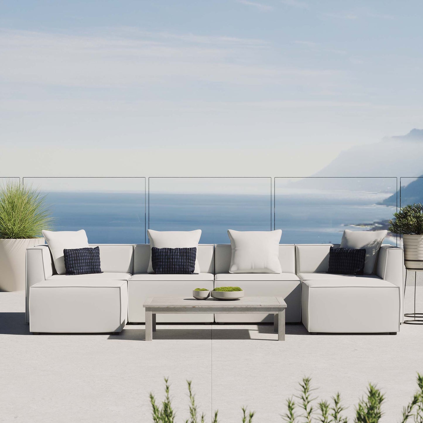 Saybrook 6-Piece Outdoor Patio Upholstered Sectional Sofa in White by Modway (4383)