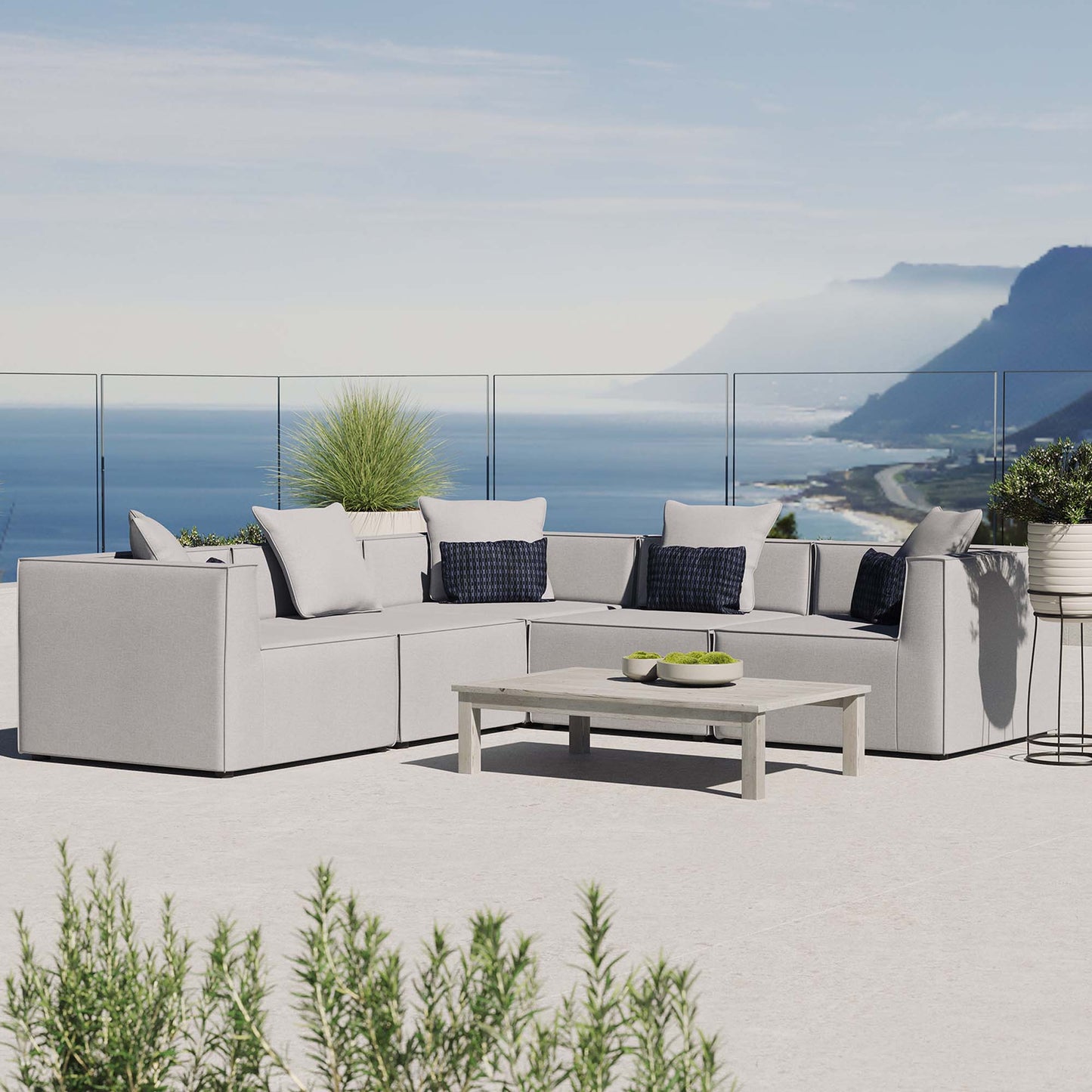 Saybrook 5-Piece Outdoor Patio Upholstered Sectional Sofa in Gray by Modway (4384)