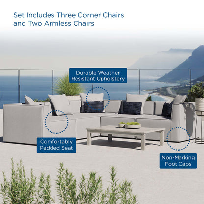 Saybrook 5-Piece Outdoor Patio Upholstered Sectional Sofa in Gray by Modway (4384)
