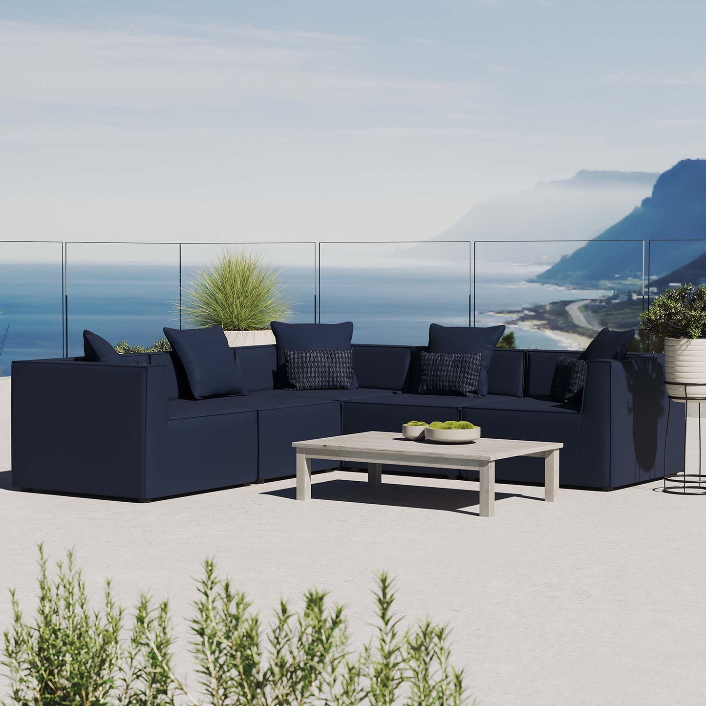 Saybrook 5-Piece Outdoor Patio Upholstered Sectional Sofa in Navy by Modway (4384)