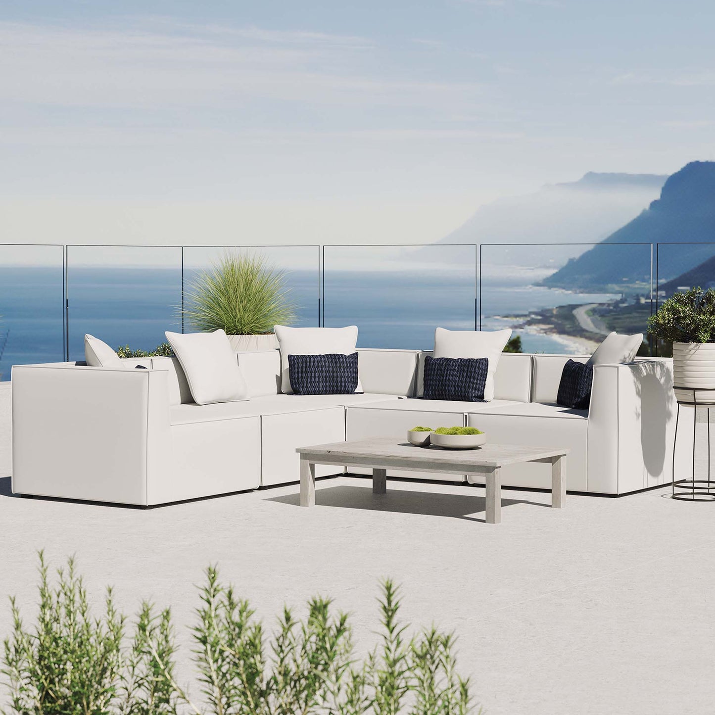 Saybrook 5-Piece Outdoor Patio Upholstered Sectional Sofa in White by Modway (4384)