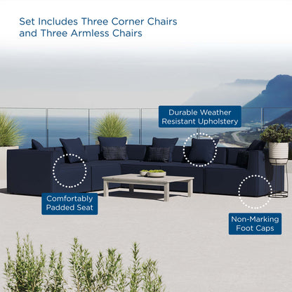 Saybrook 6-Piece Outdoor Patio Upholstered Sectional Sofa in Navy by Modway (4385)