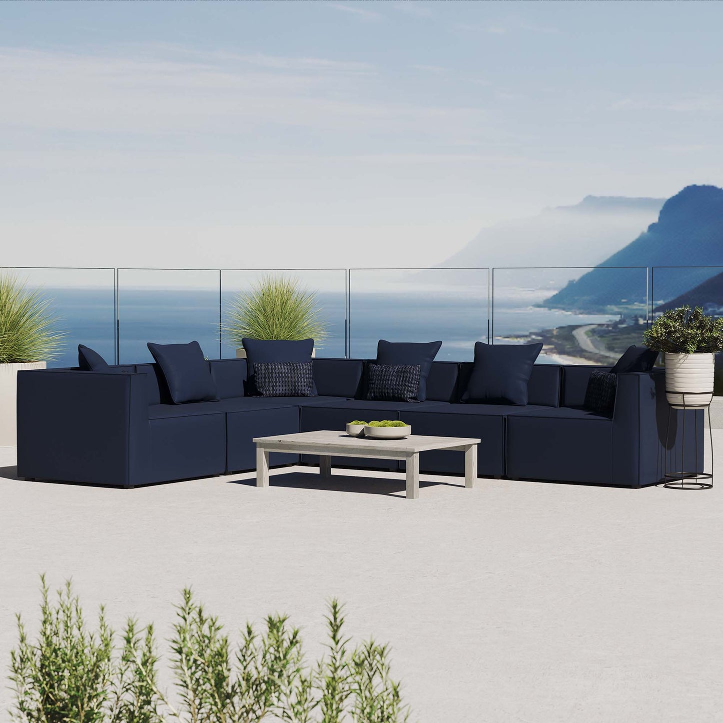 Saybrook 6-Piece Outdoor Patio Upholstered Sectional Sofa in Navy by Modway (4385)