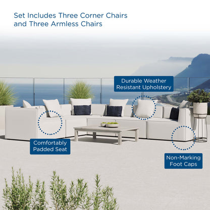 Saybrook 6-Piece Outdoor Patio Upholstered Sectional Sofa in White by Modway (4385)