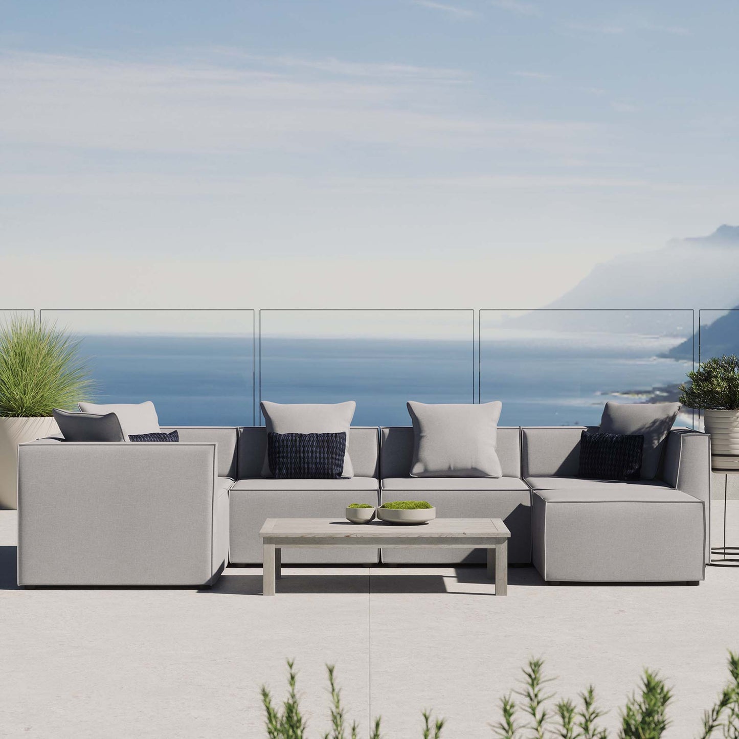 Saybrook 6-Piece Outdoor Patio Upholstered Sectional Sofa in Gray by Modway (4386)