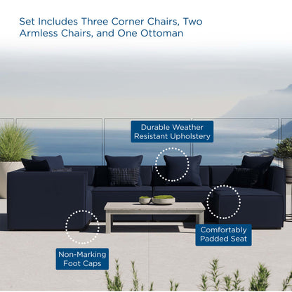 Saybrook 6-Piece Outdoor Patio Upholstered Sectional Sofa in Navy by Modway (4386)