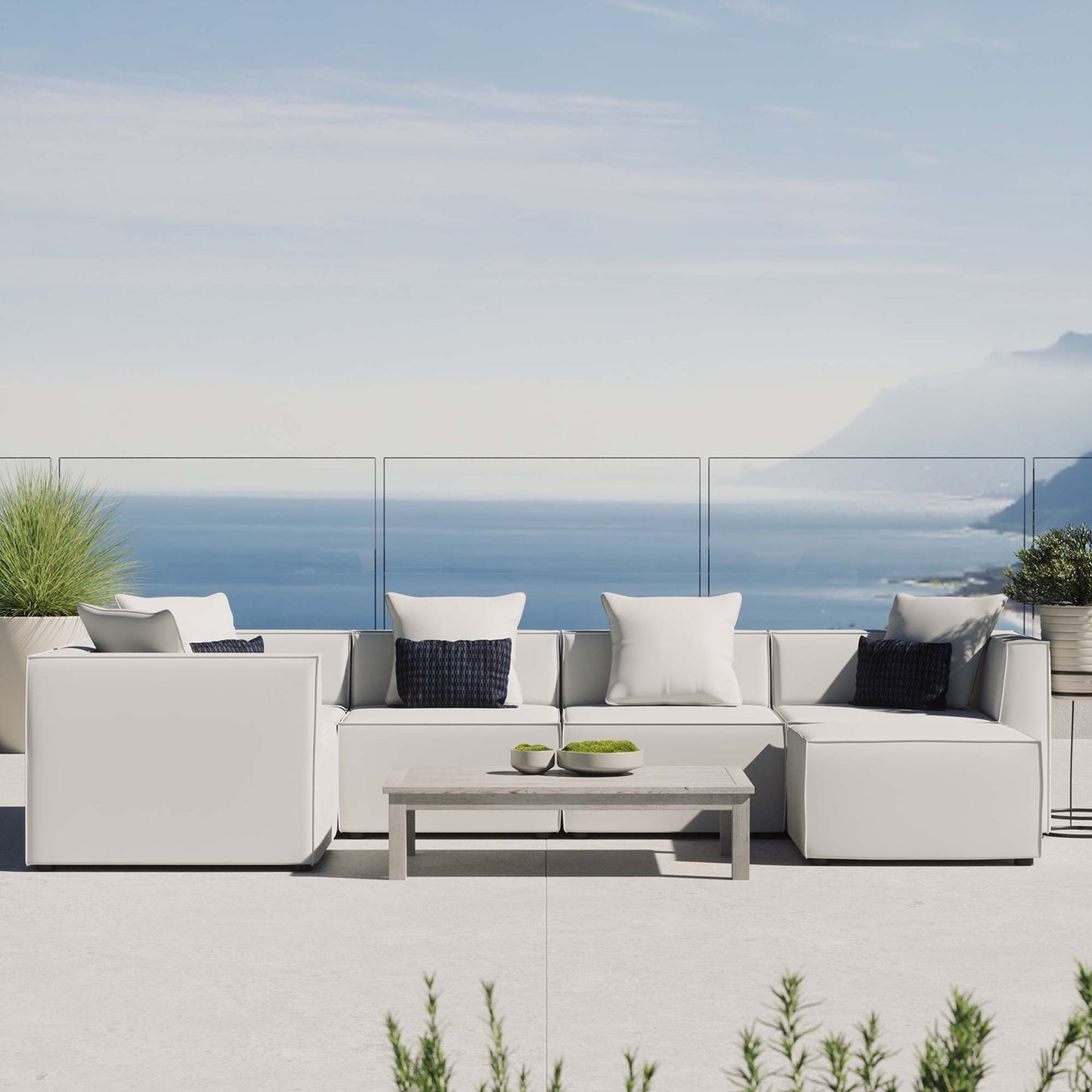 Saybrook 6-Piece Outdoor Patio Upholstered Sectional Sofa in White by Modway (4386)