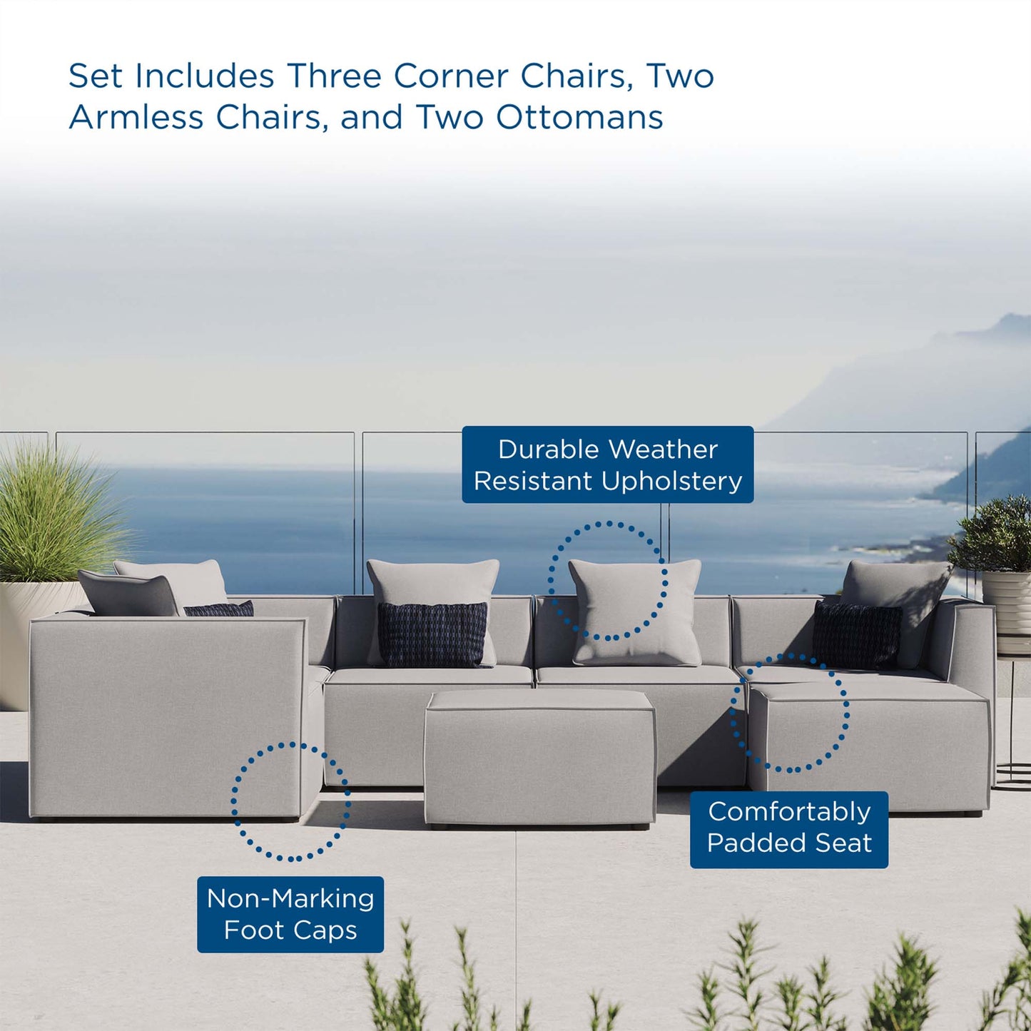 Saybrook 7-Piece Outdoor Patio Upholstered Sectional Sofa in Gray by Modway (4387)