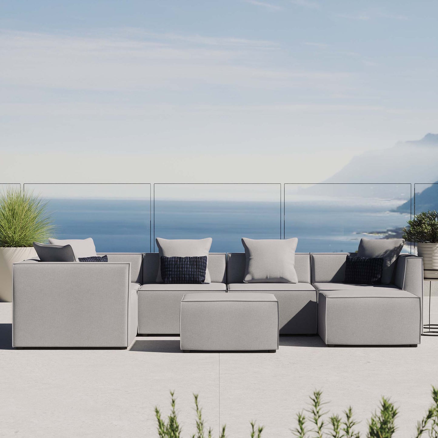 Saybrook 7-Piece Outdoor Patio Upholstered Sectional Sofa in Gray by Modway (4387)