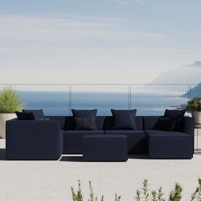 Saybrook 7-Piece Outdoor Patio Upholstered Sectional Sofa in Navy by Modway (4387)