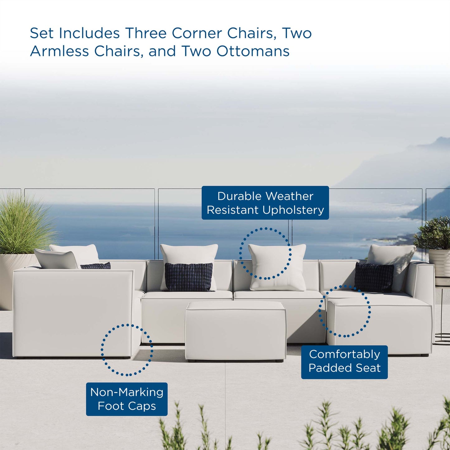 Saybrook 7-Piece Outdoor Patio Upholstered Sectional Sofa in White by Modway (4387)