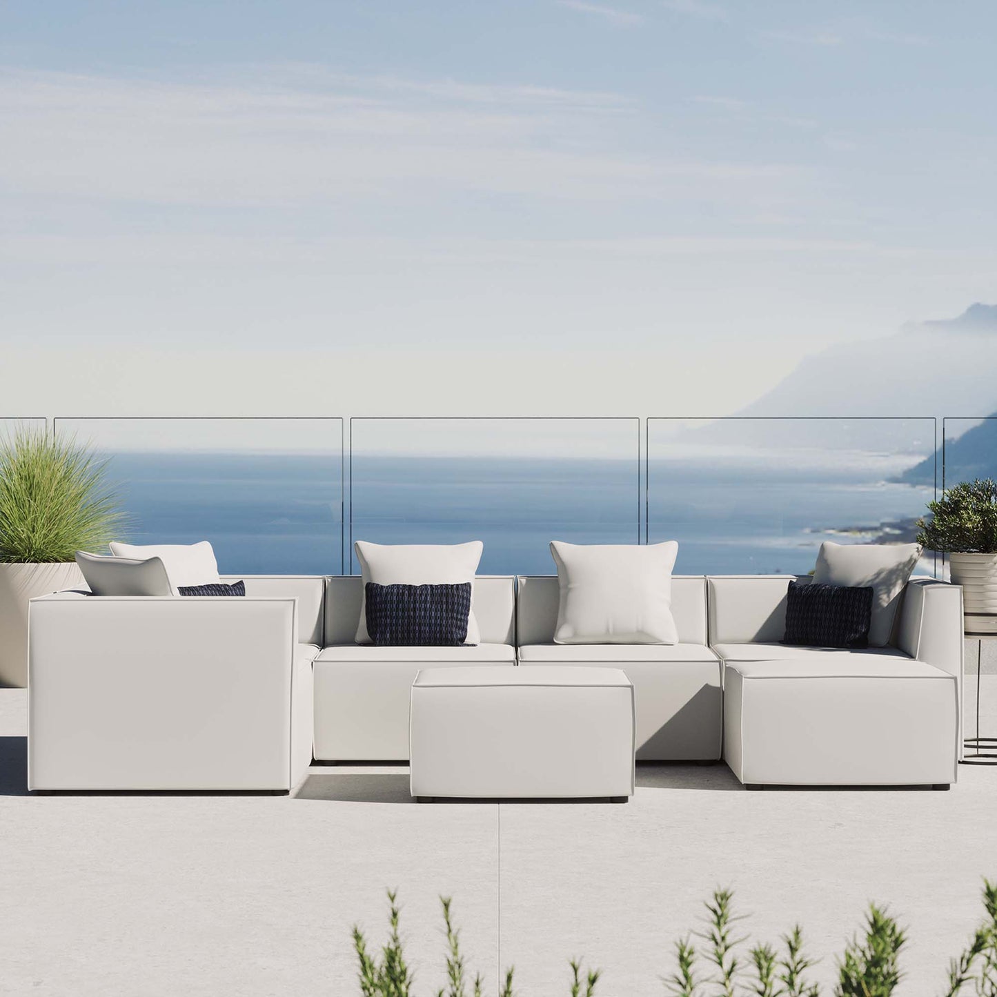 Saybrook 7-Piece Outdoor Patio Upholstered Sectional Sofa in White by Modway (4387)