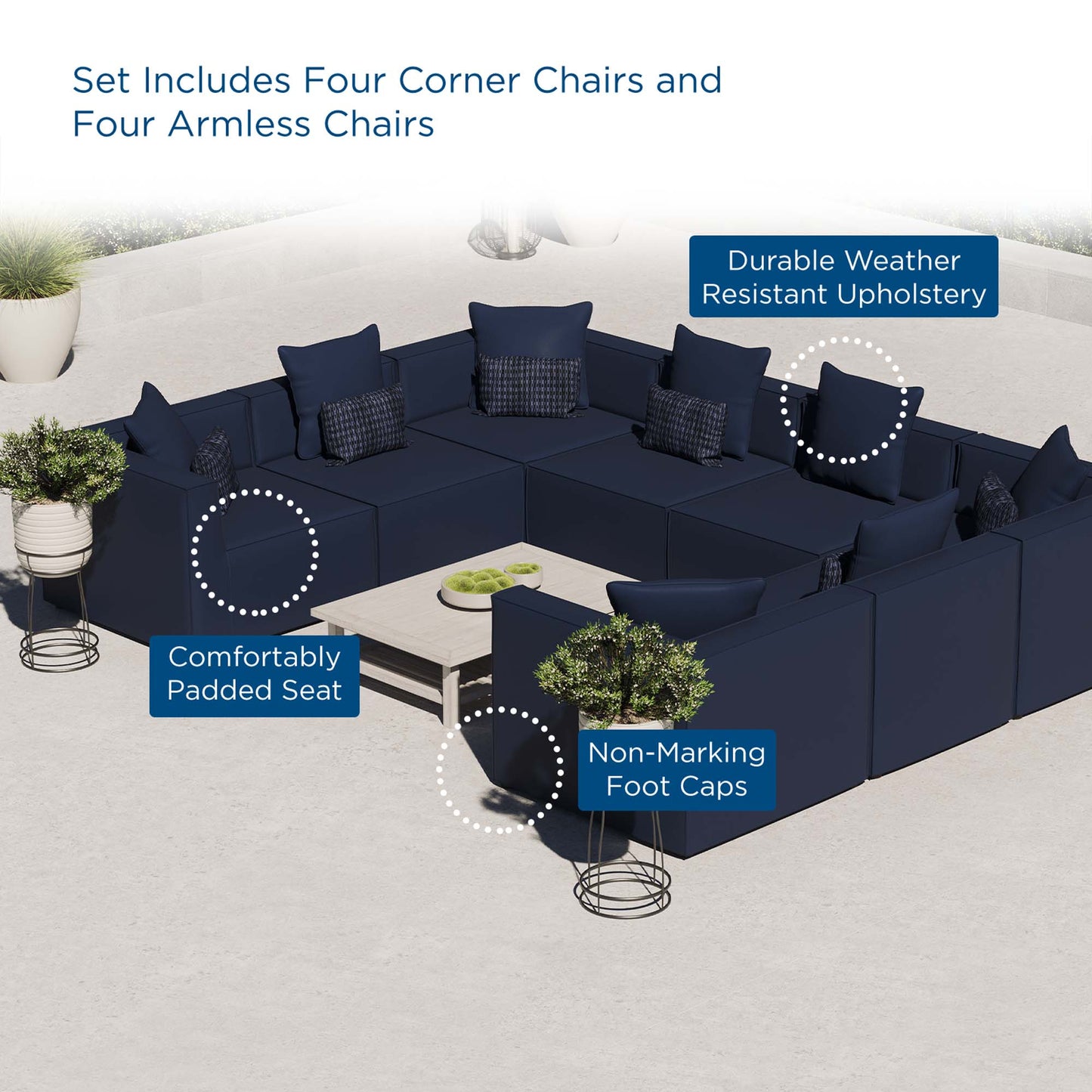 Saybrook 8-Piece Outdoor Patio Upholstered Sectional Sofa in Navy by Modway (4388)
