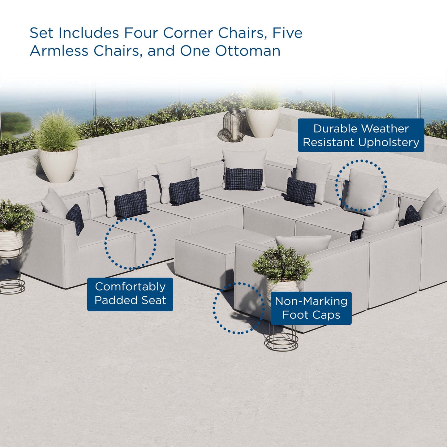 Saybrook 10-Piece Outdoor Patio Upholstered Sectional Sofa in Gray by Modway (4389)