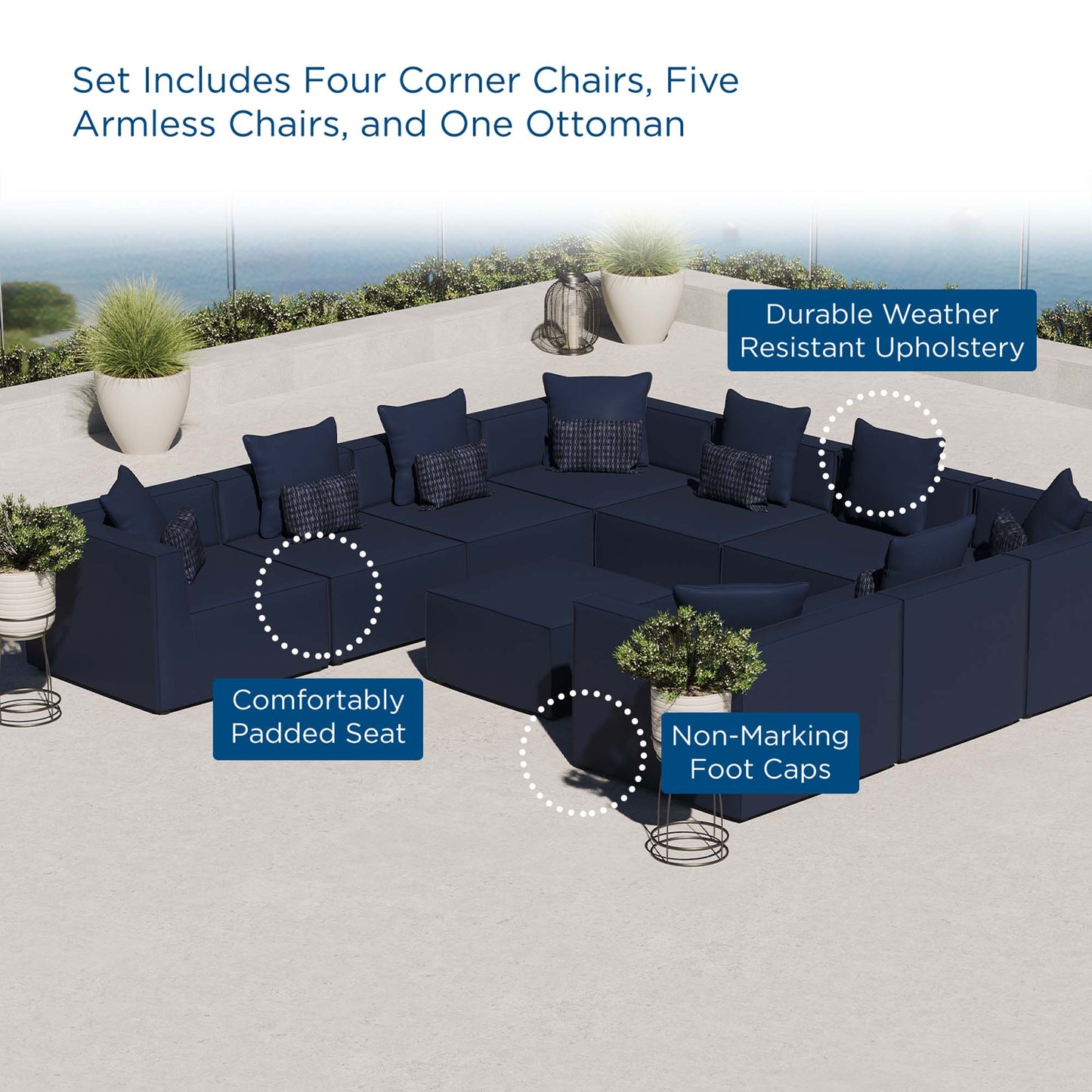 Saybrook 10-Piece Outdoor Patio Upholstered Sectional Sofa in Navy by Modway (4389)