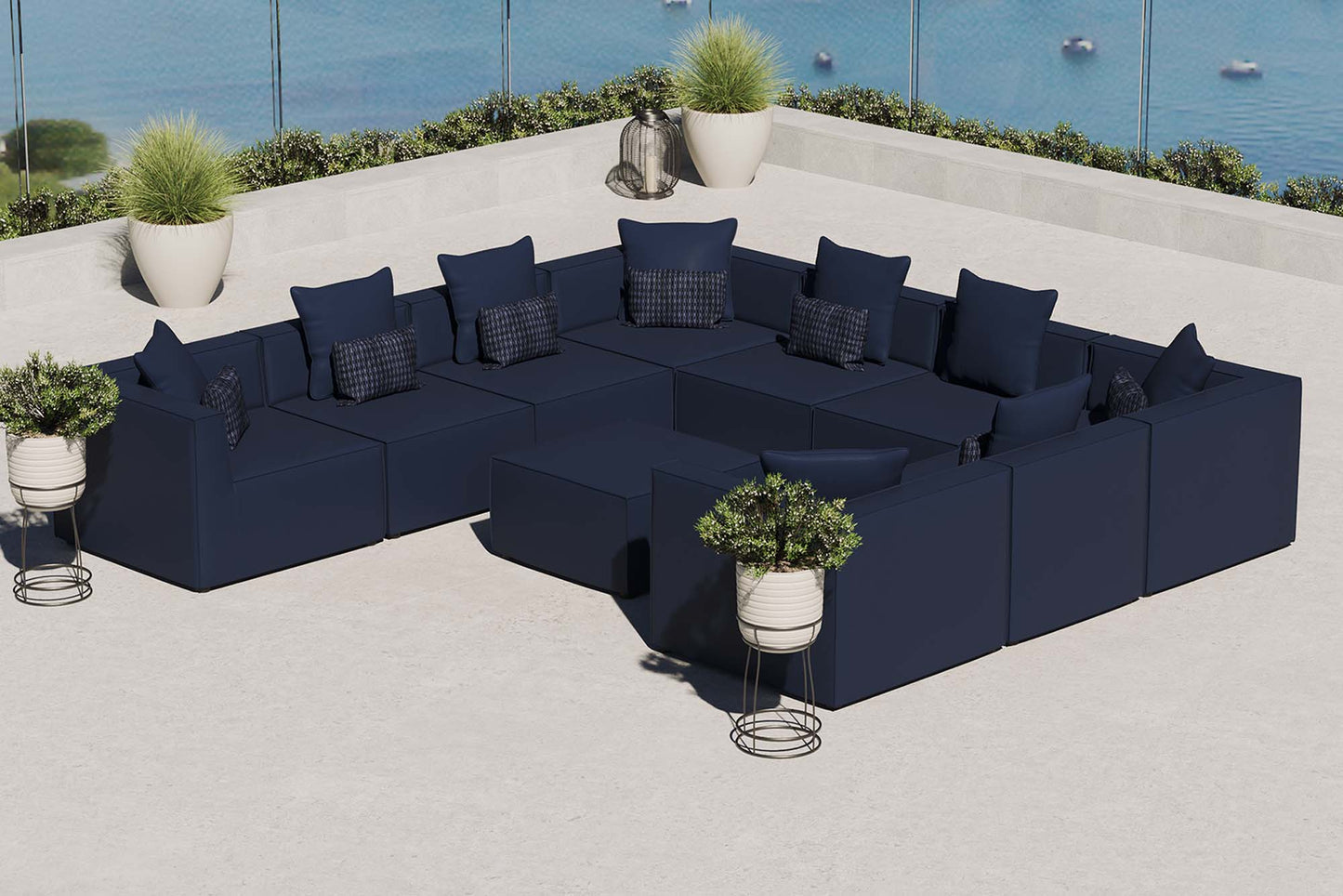 Saybrook 10-Piece Outdoor Patio Upholstered Sectional Sofa in Navy by Modway (4389)