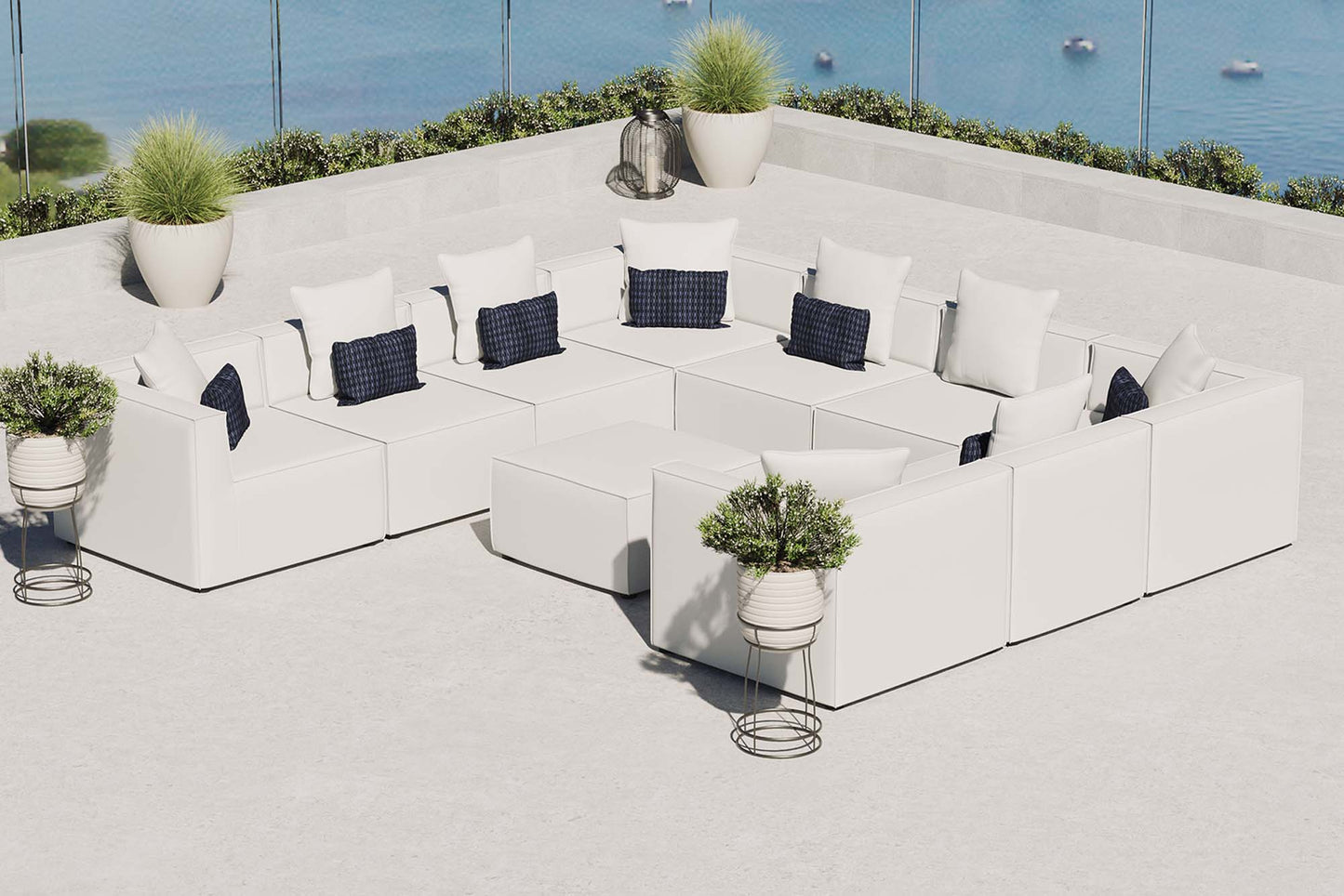 Saybrook 10-Piece Outdoor Patio Upholstered Sectional Sofa in White by Modway (4389)