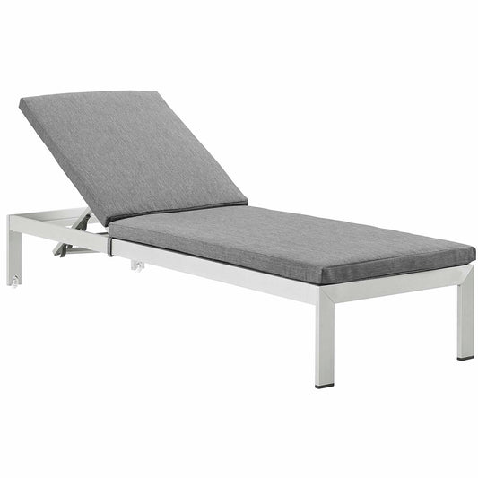 Shore Outdoor Patio Aluminum Chaise with Cushions in Silver Gray by Modway (4501)