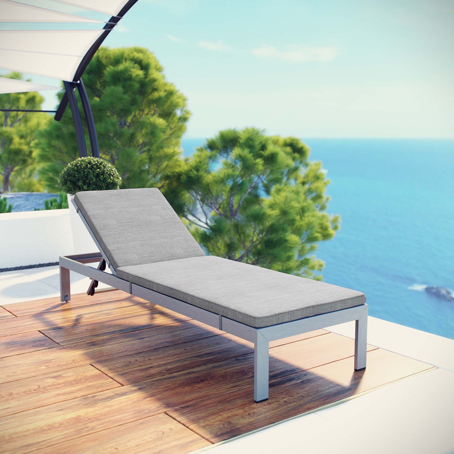 Shore Outdoor Patio Aluminum Chaise with Cushions in Silver Gray by Modway (4501)