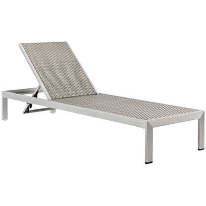 Shore Outdoor Patio Aluminum Chaise with Cushions in Silver Turquoise by Modway (4501)