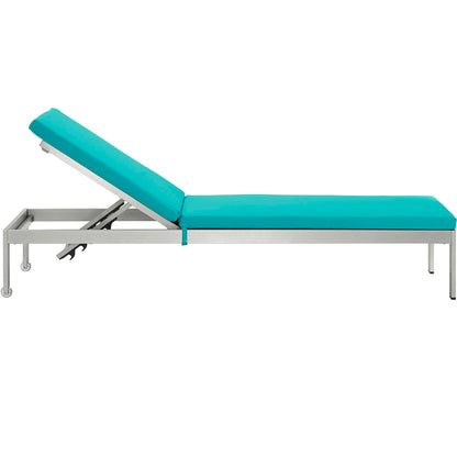 Shore Outdoor Patio Aluminum Chaise with Cushions in Silver Turquoise by Modway (4501)