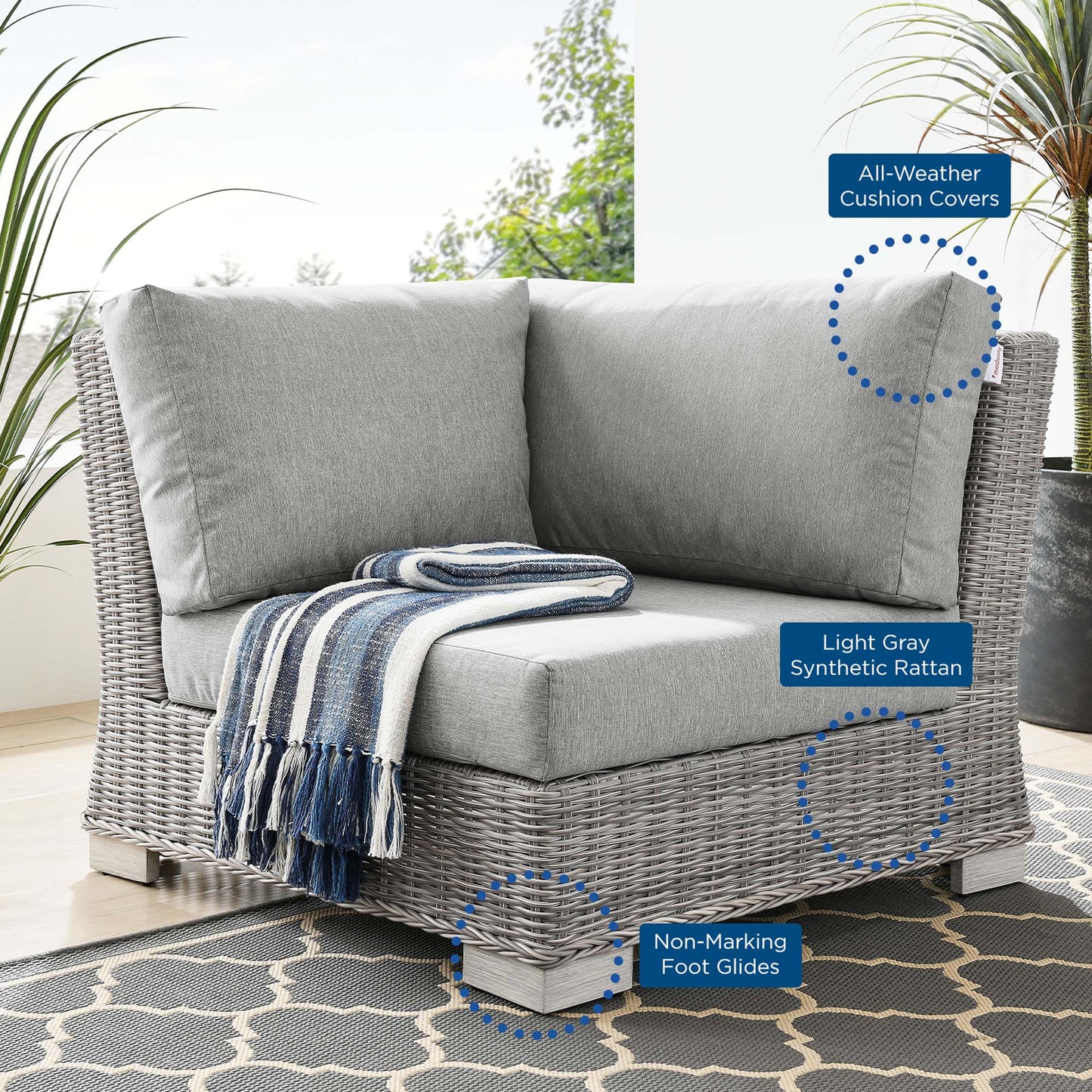 Conway Outdoor Patio Wicker Rattan Corner Chair in Light Gray Gray by Modway (4838)