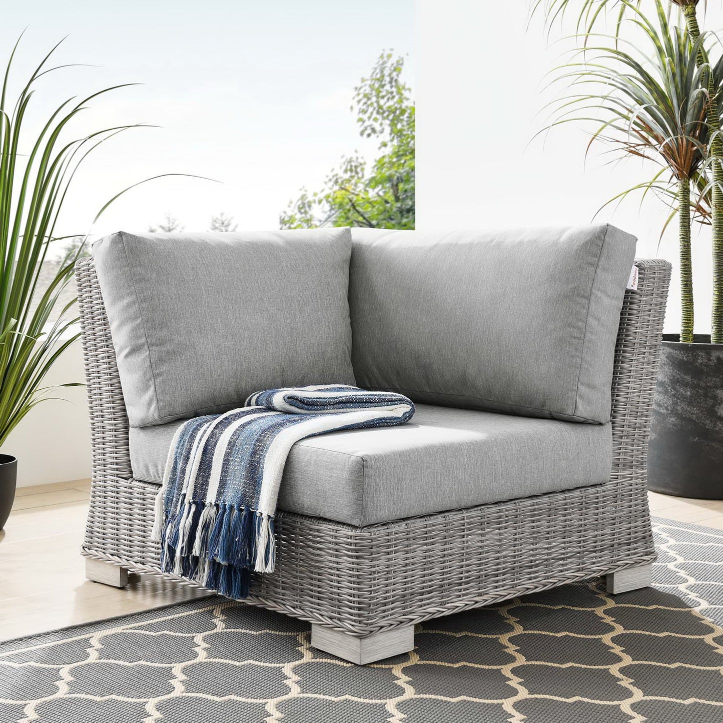 Conway Outdoor Patio Wicker Rattan Corner Chair in Light Gray Gray by Modway (4838)