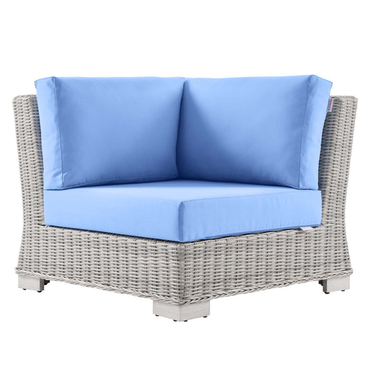 Conway Outdoor Patio Wicker Rattan Corner Chair in Light Gray Light Blue by Modway (4838)