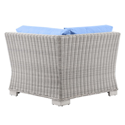 Conway Outdoor Patio Wicker Rattan Corner Chair in Light Gray Light Blue by Modway (4838)